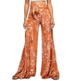 thumbnail image 1 of VISgogo - Pantalones palazzo con cinturón para mujer, pantalones de playa sueltos bohemios de cintura alta con estampado floral/a cuadros/cachemira VISgogo moda, 1 of 3