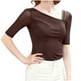 thumbnail image 2 of Tejiojio Women's Sheer Mesh Top Asymmetrical Neckline Half-Sleeve Casual Elegant Blouse, 2 of 6