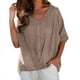 thumbnail image 1 of Blusa de manga corta con cuello en V de algodón y lino para mujer - Top informal holgado - Cierre con botones y mangas enrollables para primavera/otoño, 1 of 7