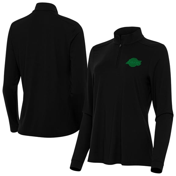 Women's Antigua Black Los Angeles Lakers St. Patrick's Day Intent Quarter-Zip Top