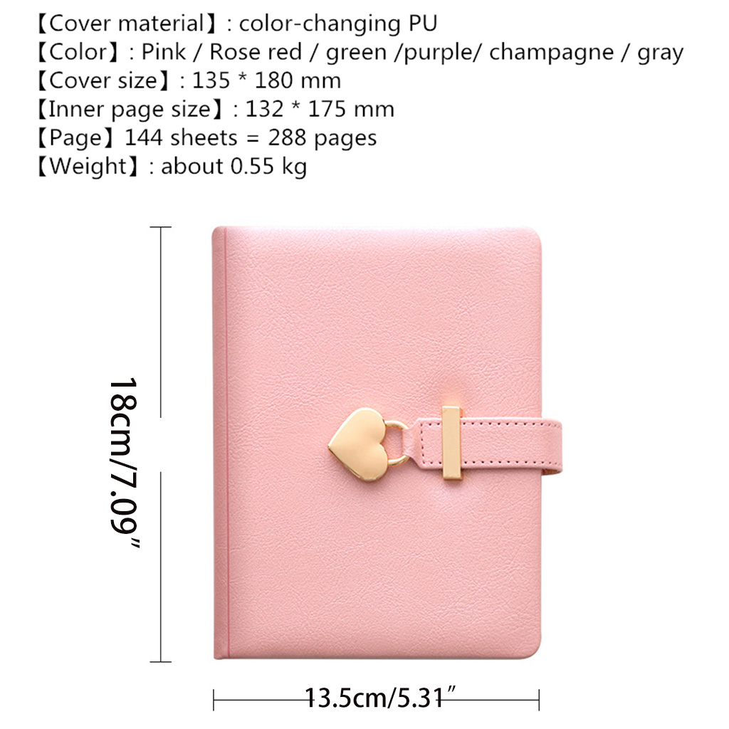 Milue B6 Notebook Notepad Heart Lock Leather Cover Journal Diary Planner Stationery Agenda Organizer School Office Supplies