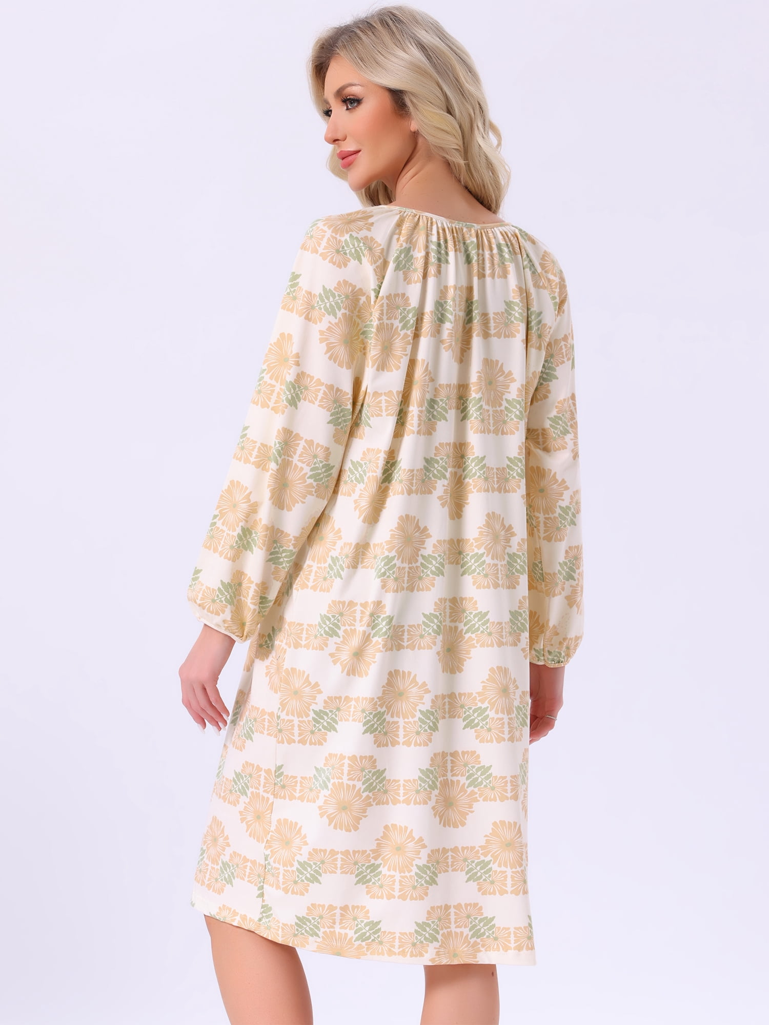 DARING DIVA Women's Long Sleeve Nightgown with Pocket S Yellow