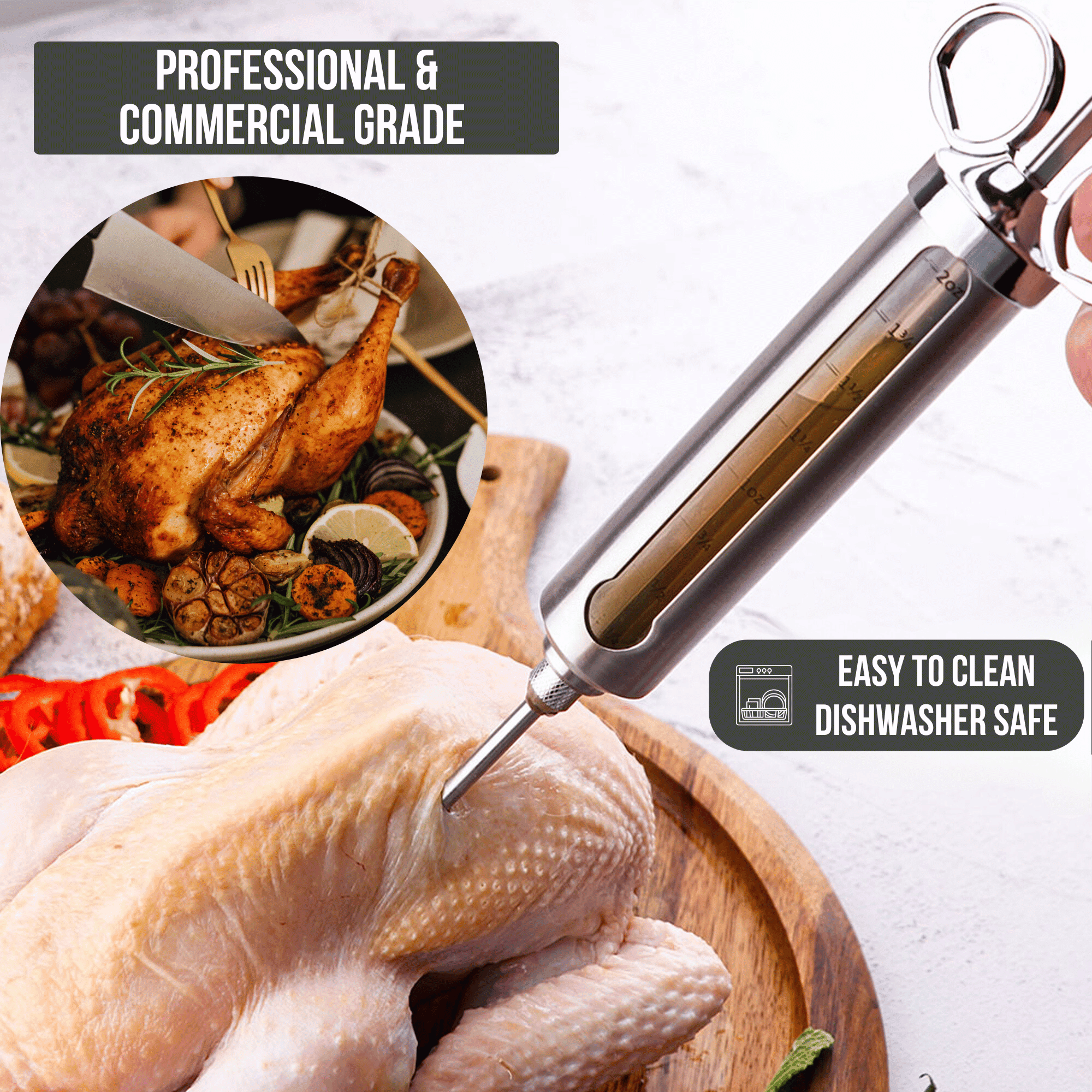 Iron Grillers Stainless Steel Meat Injector Syringe Kit for Smoking & Grilling Turkey, Brisket & BBQ