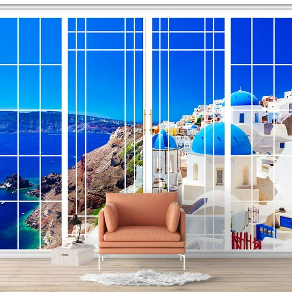 Idea4wall 6pcs Vies from French Window Peel and Stick Wallpaper Removable Wall Murals Large Wall Stickers for Home Decoration, 100"x24"