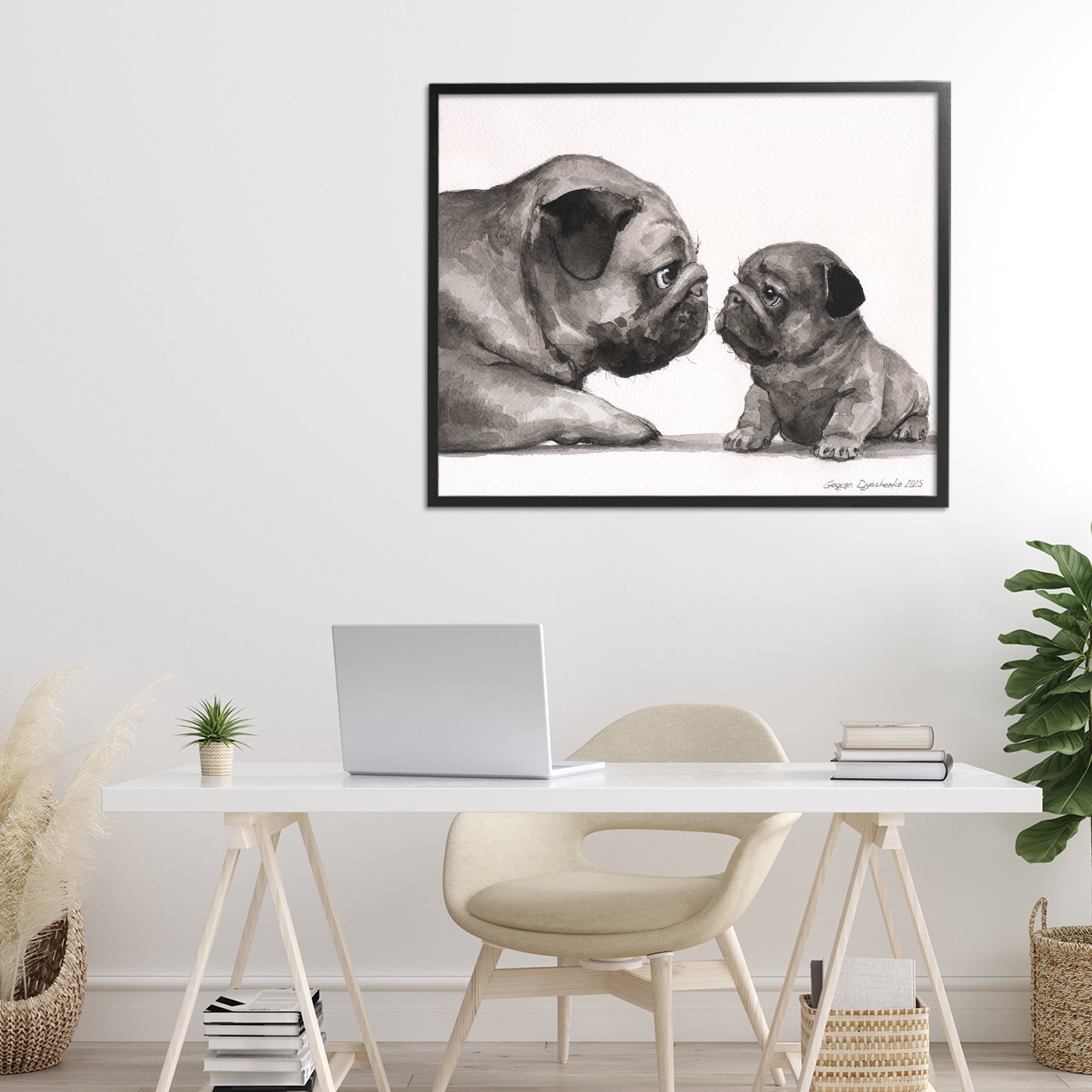 Stupell Industries Pug And Her Puppy Black Framed Giclee Art, design by George Dyachenko
