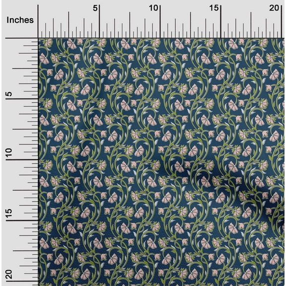 oneOone Cotton Jersey Royal Blue Fabric Leaves & Flower Floral Sewing Material Print Fabric By The Yard 58 Inch Wide