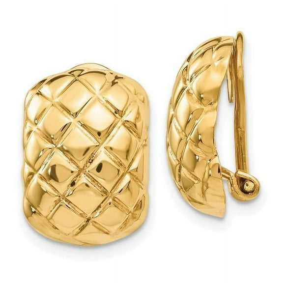 Primal Gold 14 Karat Yellow Gold Polished Quilted Non-pierced Omega Back Earrings