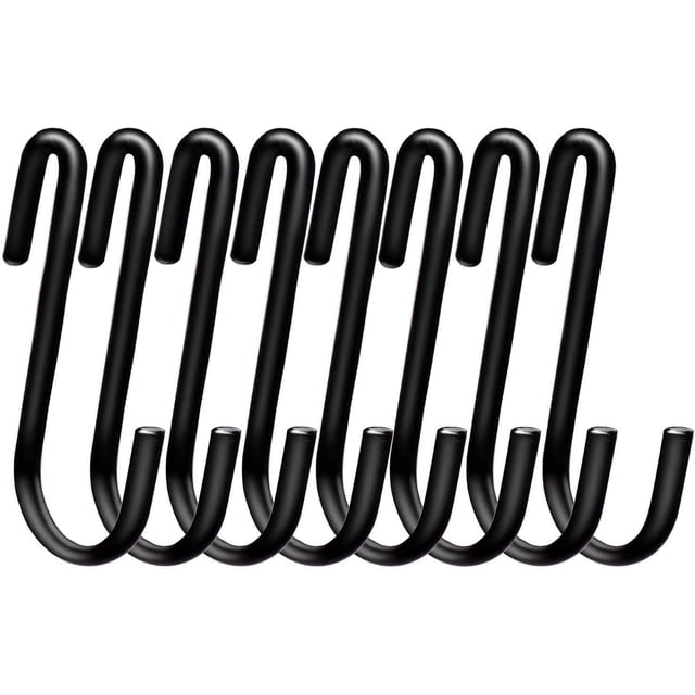 Paquete de 20 ganchos grandes y resistentes en forma de S de 6 cm para colgar en la cocina, el baño, el dormitorio y la oficina (paquete de 20, S, negro)