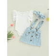 thumbnail image 2 of Newborn Girl 3PCS Outfits Flying Sleeve Solid Color O-Neck Romper + Suspender Buttons Shorts + Decorative Hairband, 2 of 8