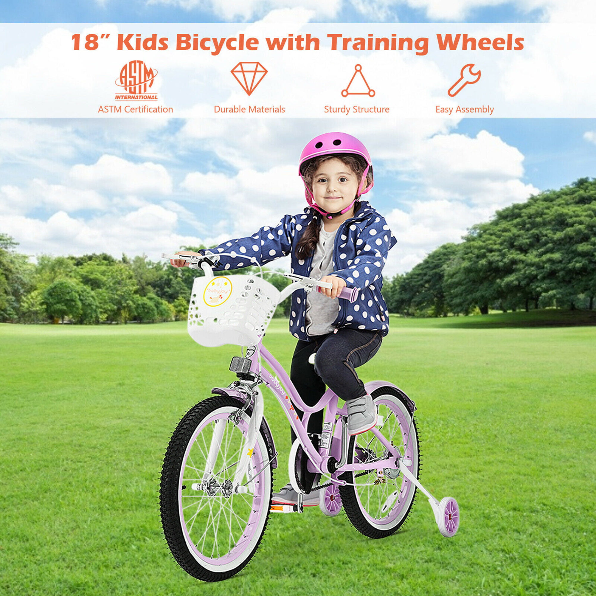 Gymax 18'' Kids Bike Toddlers Freestyle Adjustable Bicycle w/ Training Wheels