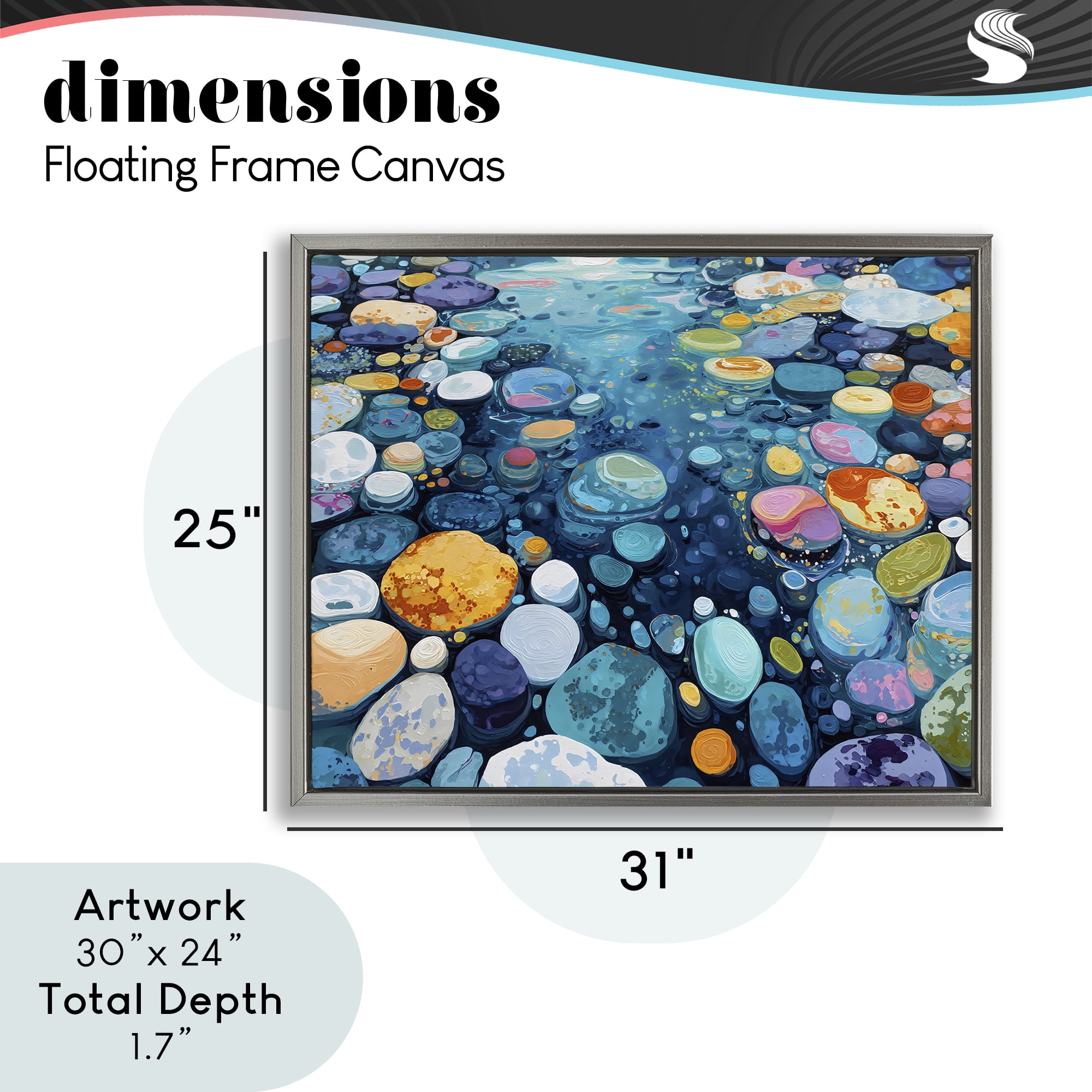 Stupell Industries Rainbow Rocks in River Gray Framed Floater Canvas Wall Art, design by Franklyn Gregory