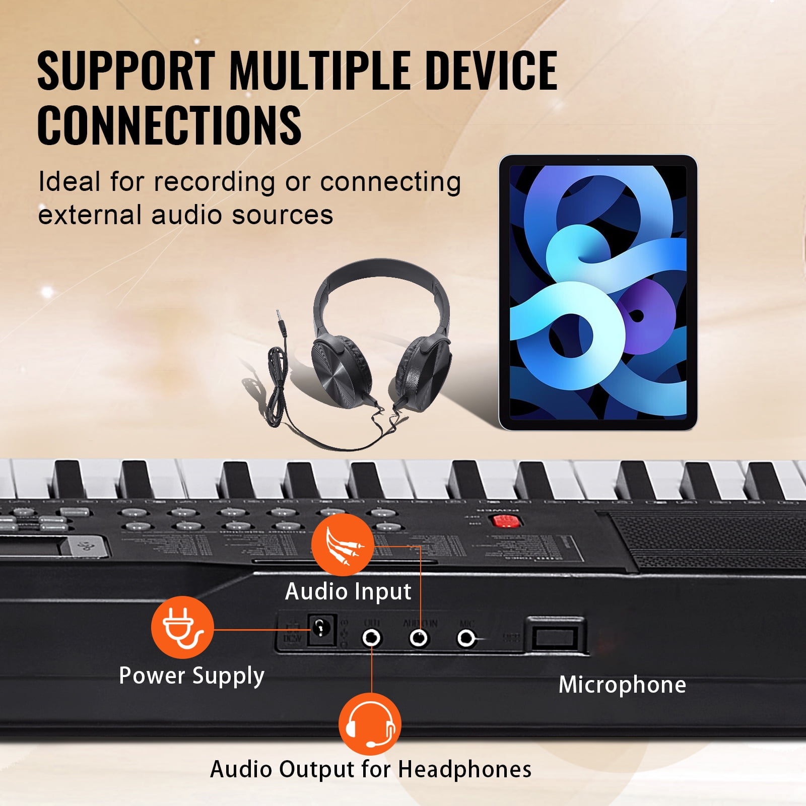 KFFKFF 61 Key Electric Piano Keyboard, Semi-Weighted, 200 Unique Rhythms. Compact Digital Piano Includes 60 Preloaded Songs, Integrated Dual Speakers, Headphones Learning Stickers for Novices.