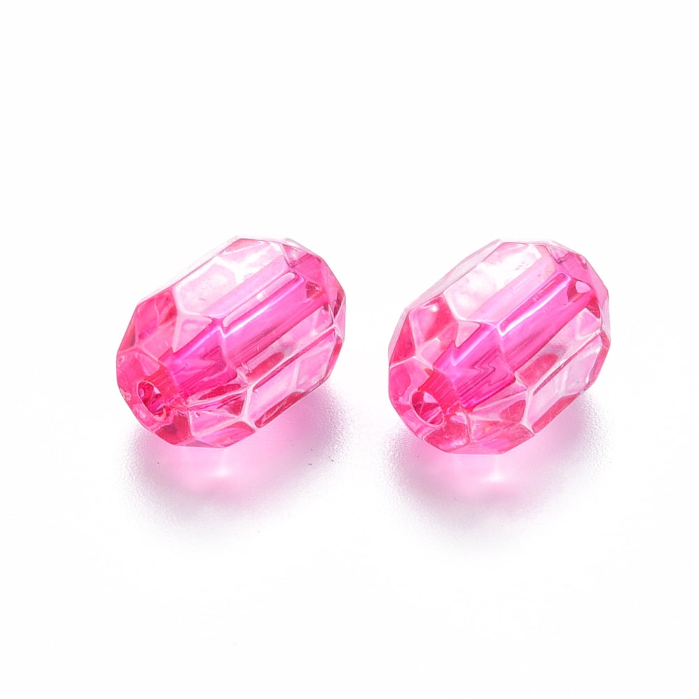 Transparent Acrylic Beads Oval Faceted Hot Pink 14x10x10mm Hole: 2mm 377pcs/500g