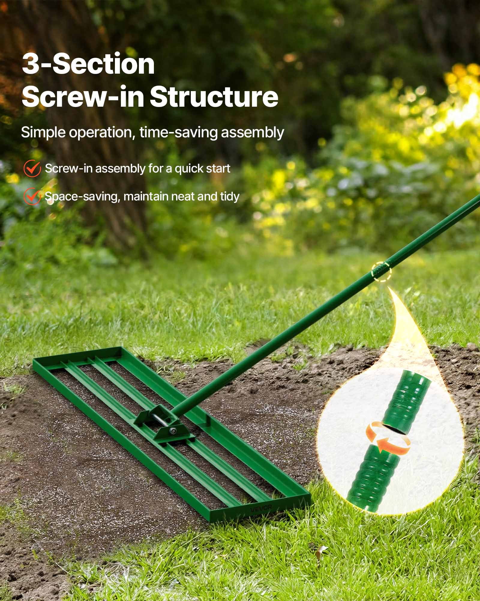 VEVOR Lawn Leveling Rake, 48"x10" Level Lawn Tool, Heavy-duty Lawn Leveler with 78" Steel Extended Handle, Yard Leveling Rake Suit for Garden, Golf Lawn, Farm