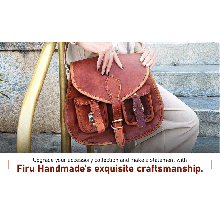 Firu Handmade Women Vintage Style Genuine Brown Leather Crossbody Shoulder Bag Handmade Purse