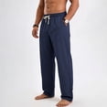 thumbnail image 4 of Guluxicc Men's Linen Pants with Multi Pocket Elastic Drawstring Long Straight Leg Beach Trousers for Summer Vacation Casual Outfits, 4 of 8