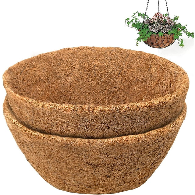 2PCS 14 inch Round Coco Liners for Hanging Basket Coconut Fiber Planter Replacement Liner for Garden Flower Pot