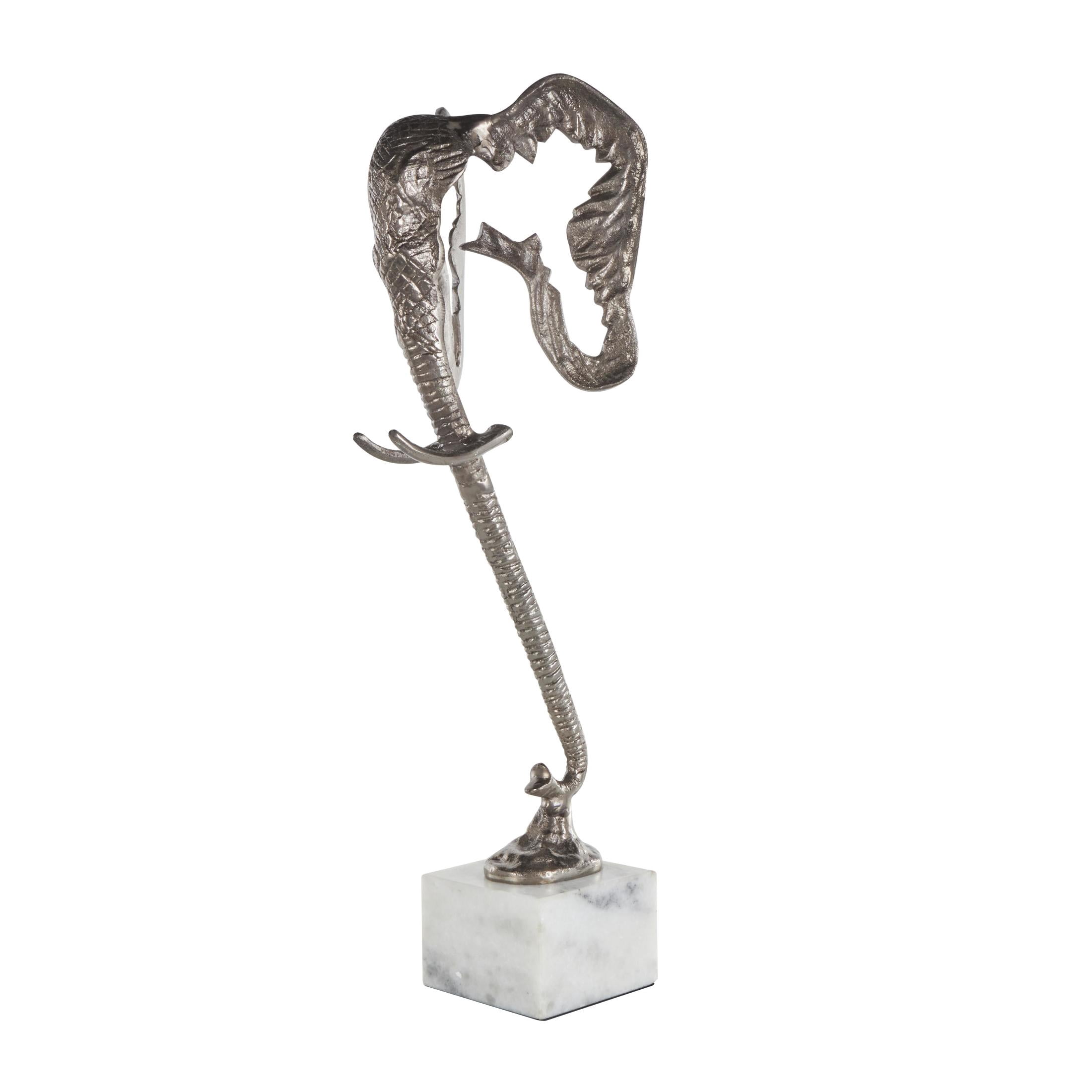 8" x 26" Silver Aluminum Metal Tall Cutout Silhouette Elephant Sculpture with Marble Base, by DecMode