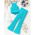 thumbnail image 4 of Kovlvoll Teen Girls Fashion 2 Piece Sets Ribbed Knit Sleeveless Suspenders Tops with Bell Bottom Pants Outfits, 4 of 6