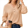 thumbnail image 2 of Blusas Tipo Suéter de Larga Informales con Cuello en V y Cuello de Gofre para Mujer Albaricoque XL, 2 of 9