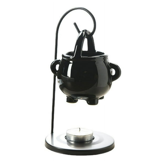 Lámpara de caldero, luz de té, aceite colgante, cera de fundición, cera para colgar, lámpara de aroma de aceite, soporte de hierro con gancho de cerámica quemador de incienso - Negro