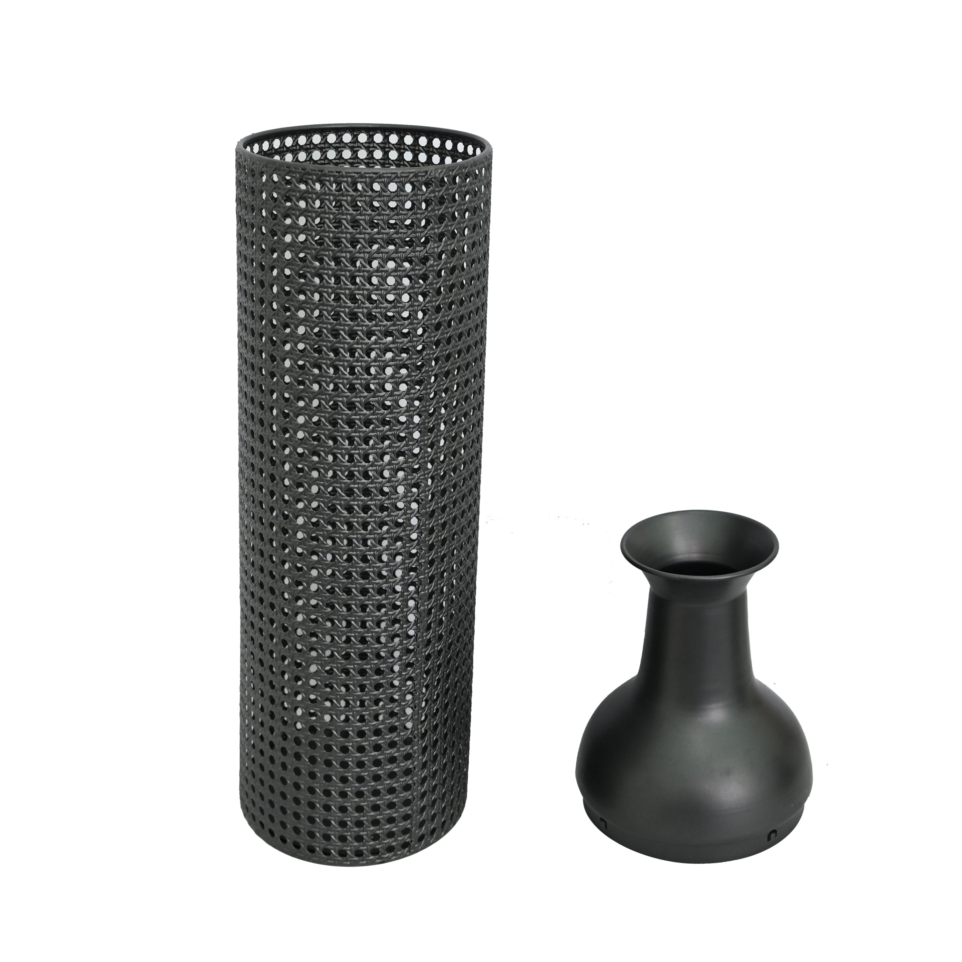 Metal Floor Vases Set of 3 with Leaf Pattern, Tall Decorative Vases and Home Decor Accents for Living Room Entryway, Black Grey and Beige