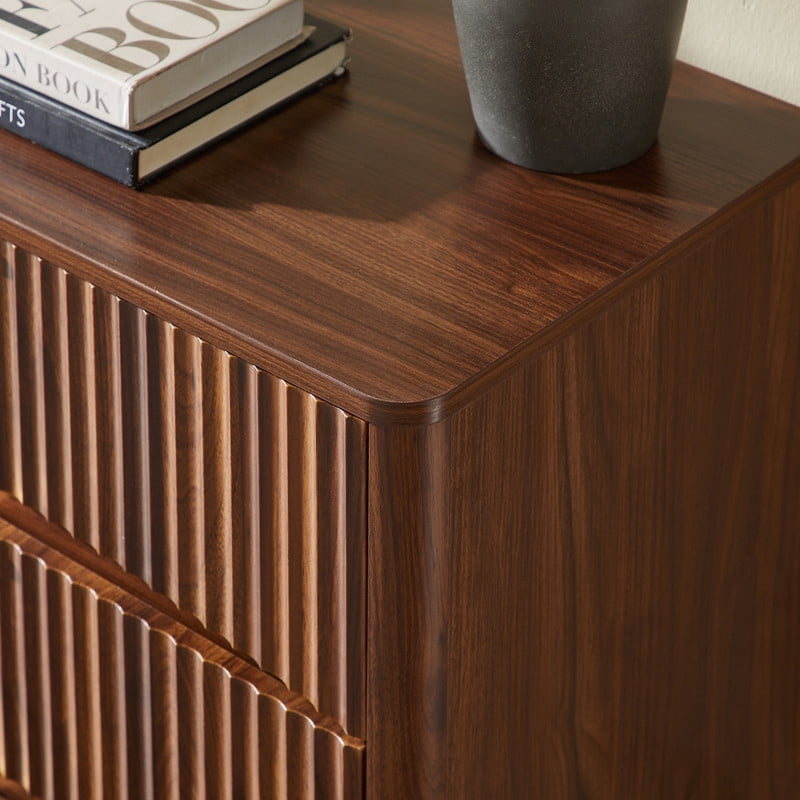 Fluted 3 Drawer Nightstand with Metal Handles,Wood Dresser Chest,Storage Cabinet for Bedroom, Living Room,Walnut