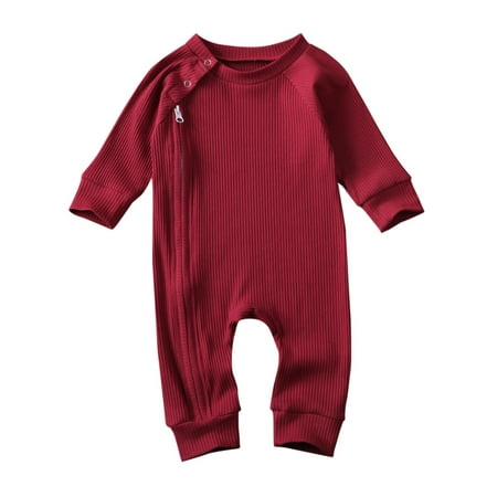 

Canis Infant Baby Clothes Pants Sets Solid Colors Long Sleeve Romper Jumpsuits with Zipper Cotton Round Neck Bodysuits Girlls Boys Spring Autum One Piece 0-24M