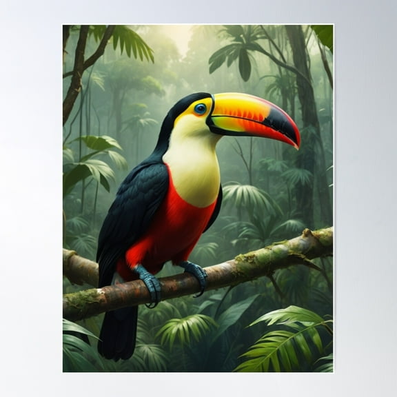 Toucan Sitting On A Branch In The Jungle Poster Wall Art, Modern Wall Decor For Living Room Bedroom, 8x12 UNFRAMED