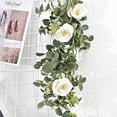 thumbnail image 7 of Pakyozj 2Packs 6.56Ft Eucalyptus Garland with Flowers - 8 White Roses, Artificial Flower Fake Rose Vine Faux Greenery for Wedding Backdrop Arch Table Wall Party Home Decor, 7 of 7