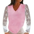 thumbnail image 1 of Pompotops Blouse Décontractée en Dentelle à Manches Longues Patchwork Col en V Unie T-shirt, 1 of 7