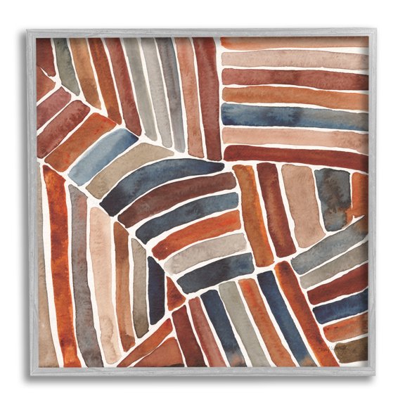 Stupell Industries Abstract Terracotta Stripes Abstract Painting Gray Framed Art Print Wall Art, 24 x 24