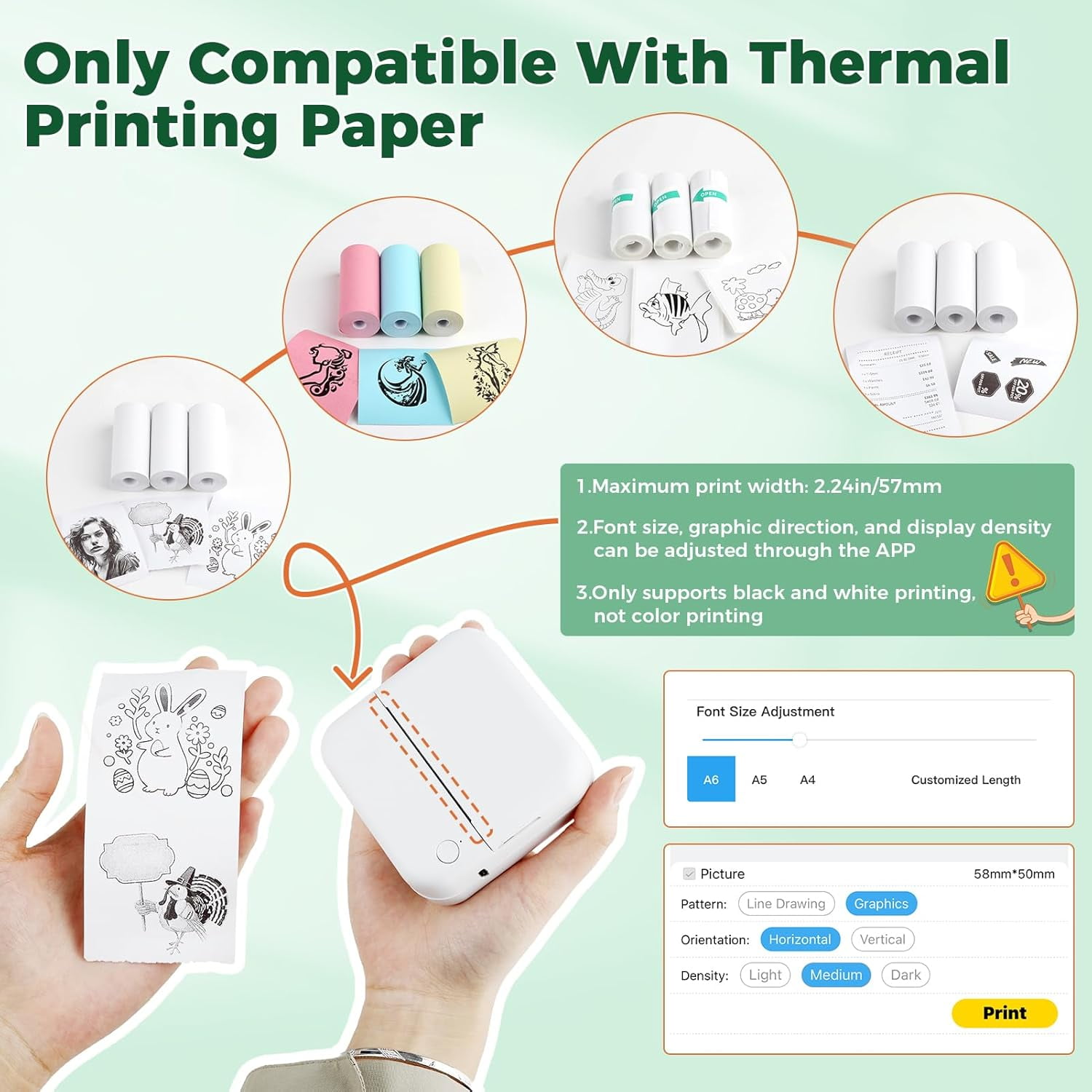 Sticker Printer,Portable Printer Mini Thermal Printer, Inkless Bluetooth Pocket Label Maker with 13 Rolls Print Paper,6 Colored pens,Multiple Templates for Notes Journal Memo Photo Study