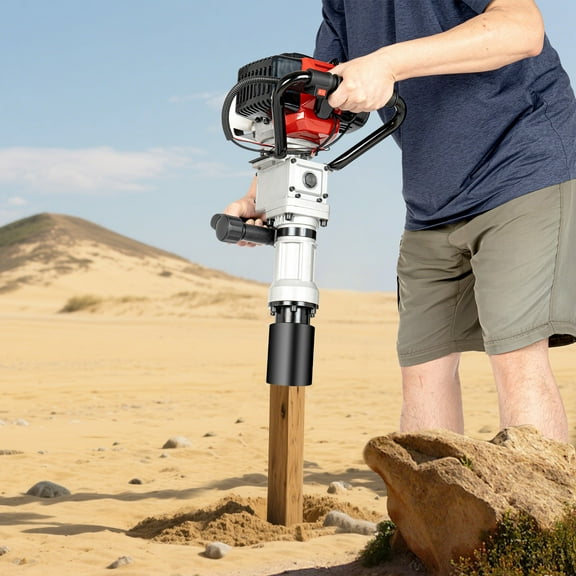 Red&Black 2 Stroke 32.7cc Gas Powered T Post Driver Hand Pull Start Gasoline Pile Driver for Gardening Road Fencing