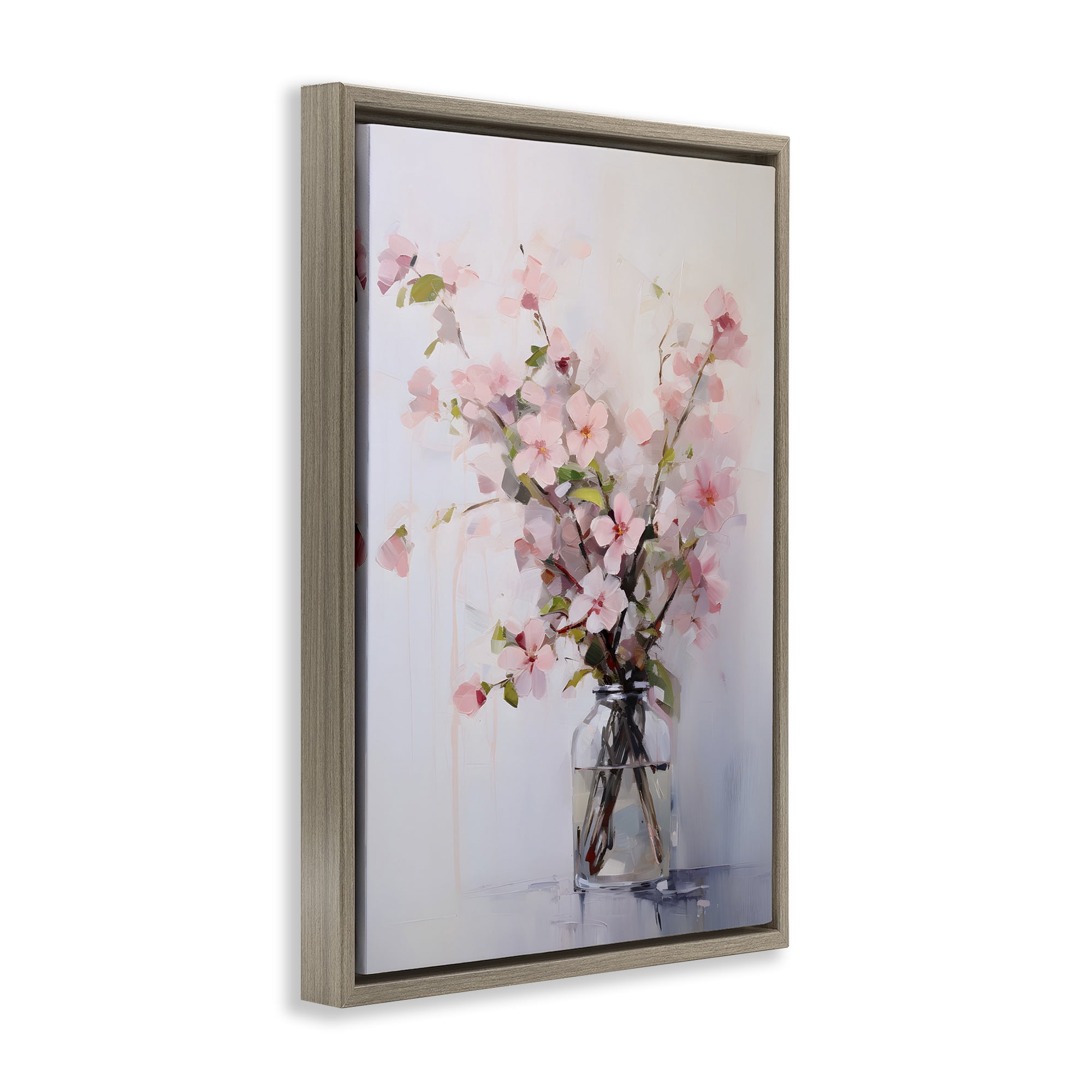 Stupell Industries Soft Sakura Vase Botanical & Floral Painting Brown Floater Framed Art Print Wall Art, 21 x 31