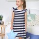 thumbnail image 4 of Balery Navy Blue And White Stripes Camisón de princesa para niñas, pijama de algodón con mangas abullonadas, suave y bonito.-X-Large, 4 of 6