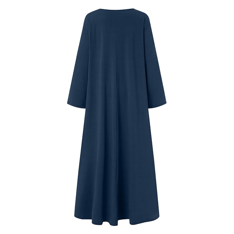 Women's Long Sleeved T-shirt Dress Loose Round Neck Casual Maxi Dresses -  Walmart.com