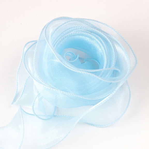 NAMZI 1.6 Inch 9.8Yard Wide White Wavy Chiffon Ribbon, Sheer Organza Style for Crafts, Bow Making, Floral Bouquets, Wedding Car, Party, Tree Wreaths & Valentine's Day Gift Wrapping, Light Blue