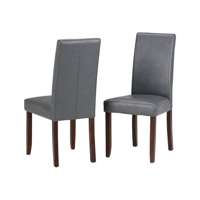 SIMPLIHOME Acadian Parson Dining Chair (Set of 2), Stone Grey Faux Leather and SOLID WOOD, Square, Upholstered, For the Dining Room, Contemporary Modern
