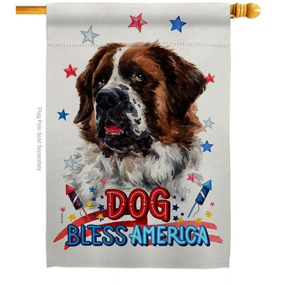 Breeze Decor H120190-BO Patriotic St Bernard Dog Animals 28 x 40 in. Double-Sided Decorative Vertical House Flag for Decoration Banner Garden Yard Gift
