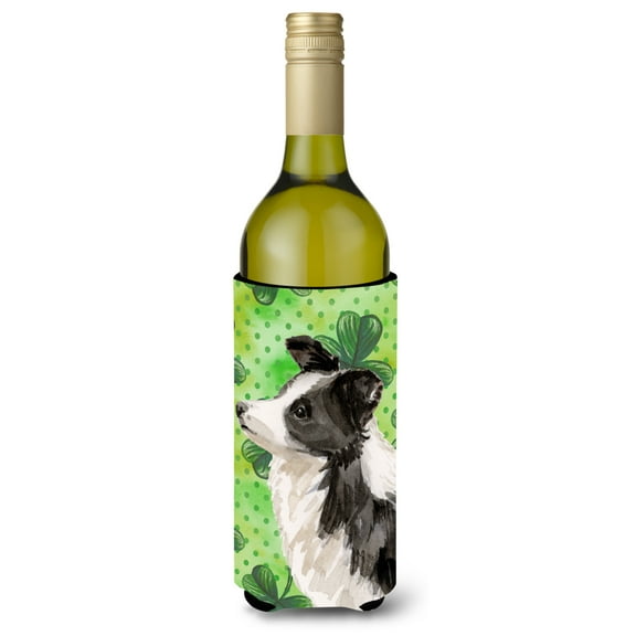 Carolines Treasures BB9548LITERK Border Collie St. Patricks Wine Bottle Beverge Insulator Hugger  Wine Bottle multicolor