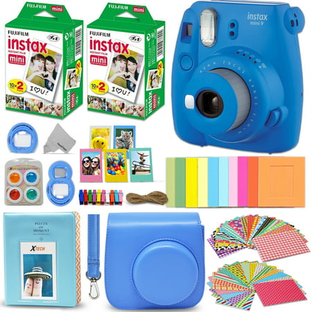 Fujifilm Instax Mini 9 Instant Camera (Cobalt Blue) + INSTAX Film (40 pack) + Custom Fitted Case + 4 AA Rechargeable Batteries & Charger + Assorted Frames + Photo Album + Large Selfie Mirror + (Best Camera For Instagram Makeup Photos)