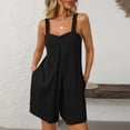 thumbnail image 6 of Caywon Women Fashion Solid Color V Neck Sleeveless Pockets Detail Short Jumpsuit One Piece Romper Comfortable Lightweight Fabric Flattering Neckline for Casual Style Black M, 6 of 7
