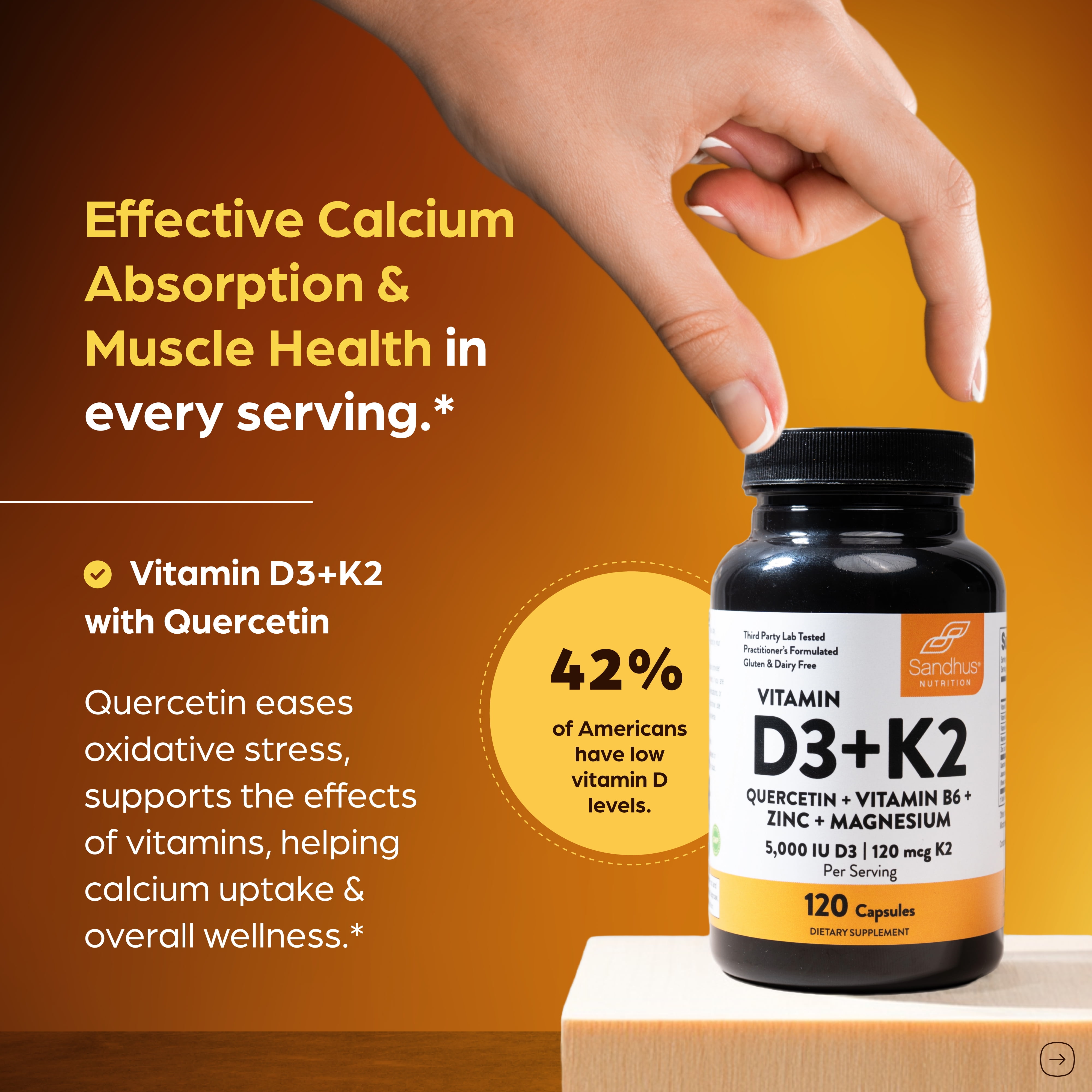 Sandhu's Vitamin D3 K2 Magnesium 5000 IU, 120mcg K2 Capsules 120 Count (Pack of 1) | with VIT B6, Zinc & Quercetin | D3K2 Supports Superior Absorption, Energy, Immune, Muscle Health for Men & Women