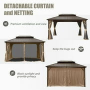 Domi Outdoor Living 10x12 Hardtop Aluminum Metal Gazebo Canopy,w/Galvanized Steel Double Roof,Curtain&Netting