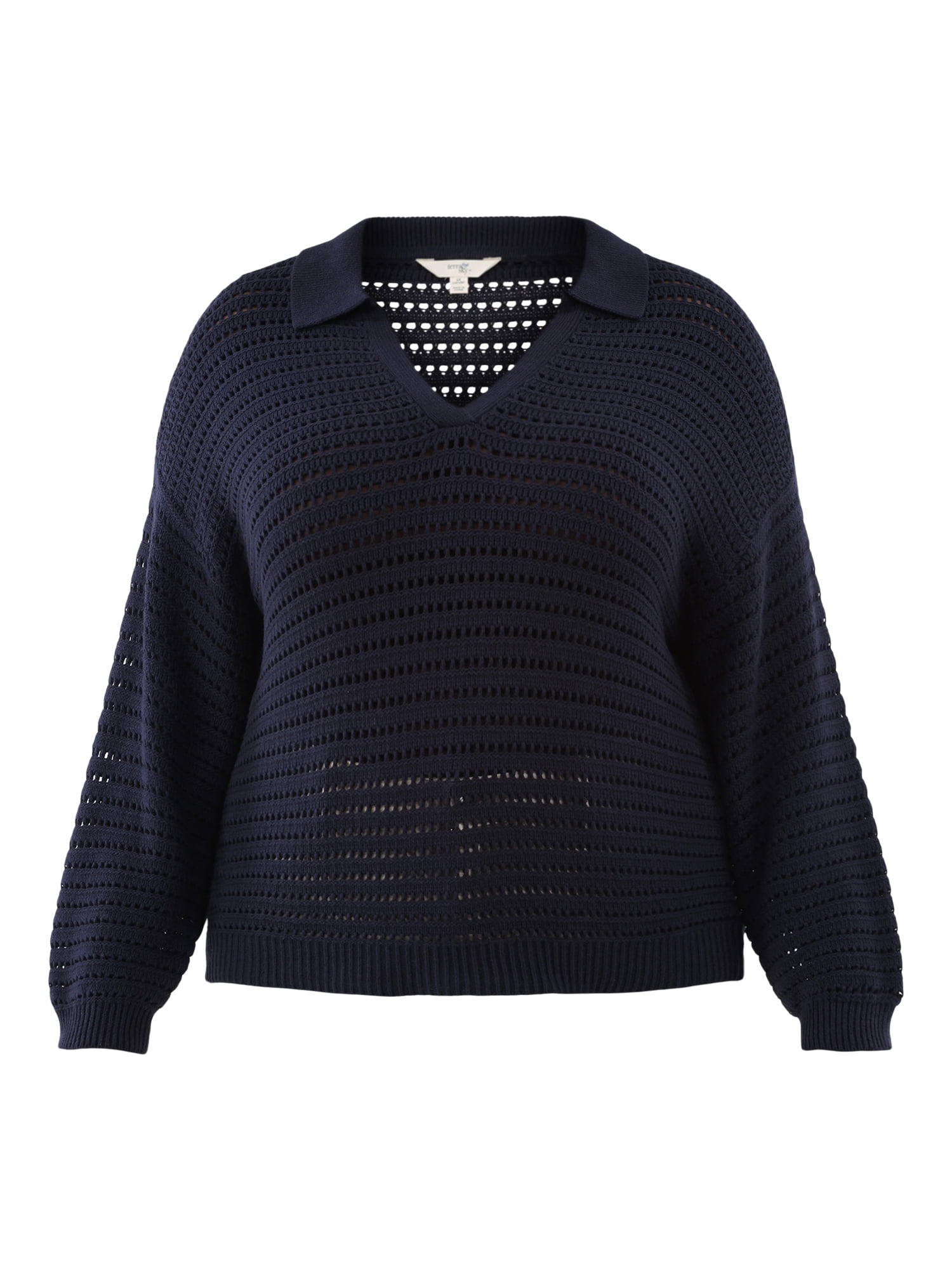 Terra & Sky Women's Plus Size Open Stitch Sweater with Collar, Sizes 0X-5X