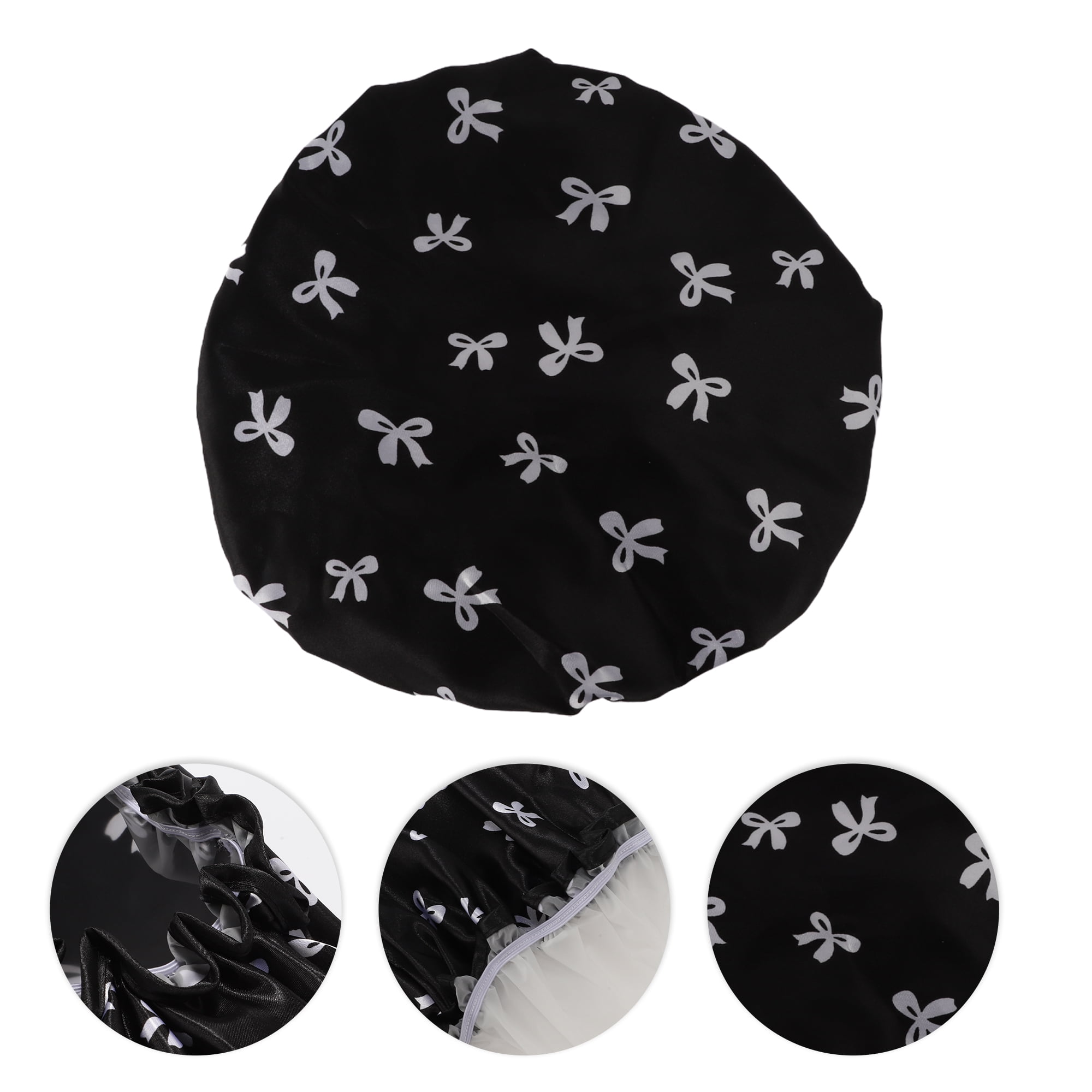 Unique Bargains Women Double Layer Bow Shower Cap 1 Pc Black