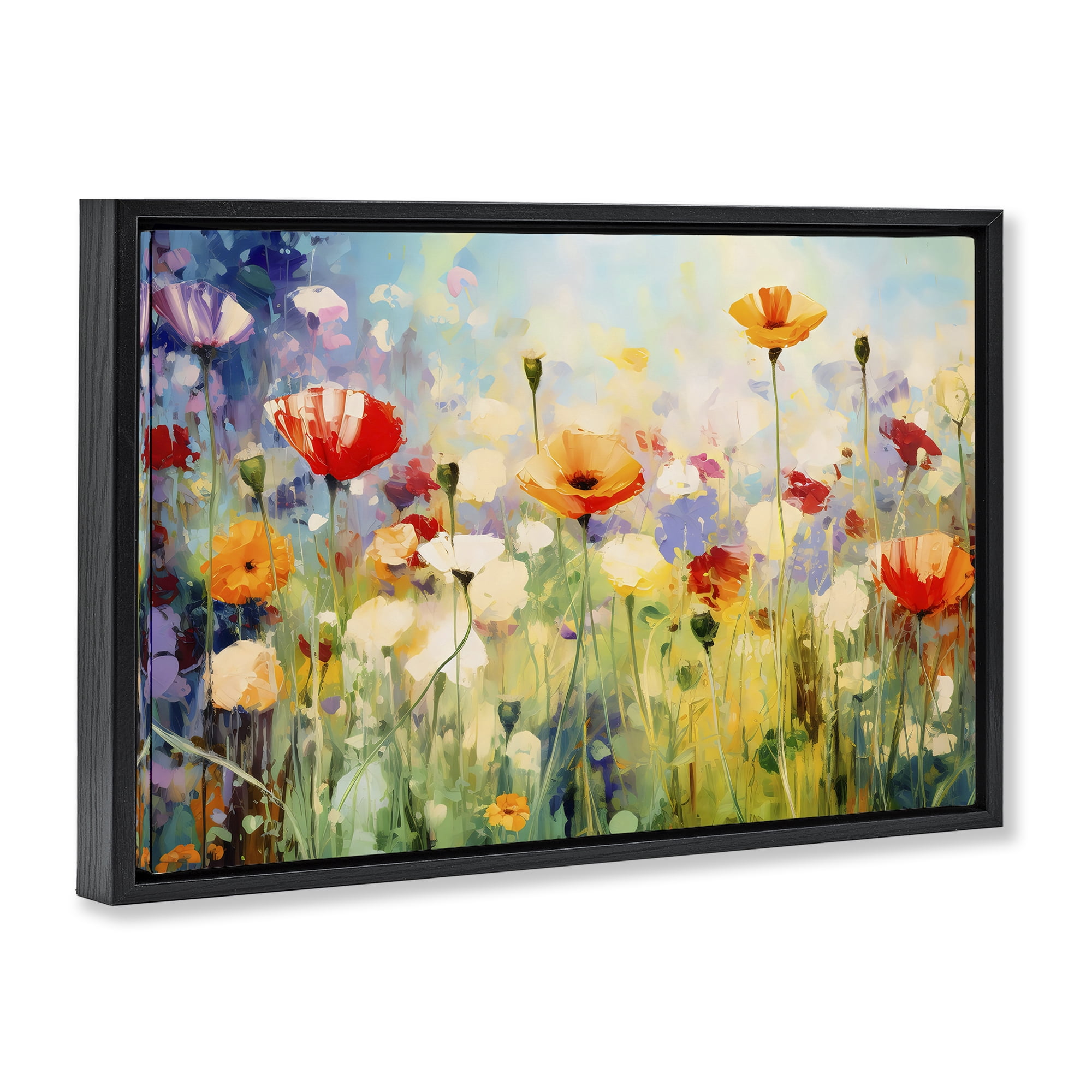 Stupell Industries Sunlit Meadow of Colorful Blooms Black Framed Floater Canvas Wall Art, design by Creative Studio