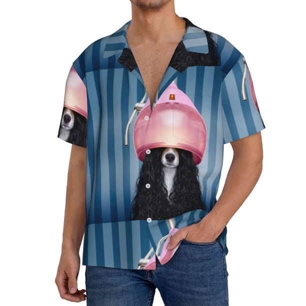Fotbe Dog in Hairdresser Camisa Estampada de Manga Corta para Hombre, Casual de Verano, Estilo Playero, Sin Arrugas-3X-Large