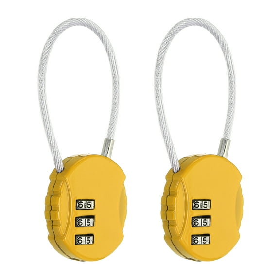 Uxcell 2-Pack Combination Padlock, Zinc Alloy 3 Digit Password Round Shaped Cable Luggage Combo Lock Outdoor Keyless Lock [Yellow]